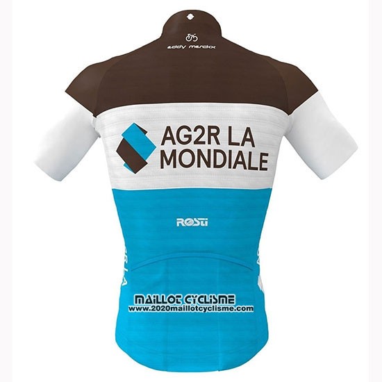 2019 Maillot Ciclismo Ag2r La Mondiale Marron Blanc Bleu Manches Courtes et Cuissard